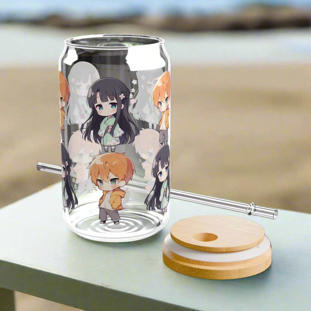 Fruits Basket Anime Glass Cup with Straw and Lid 16oz 01