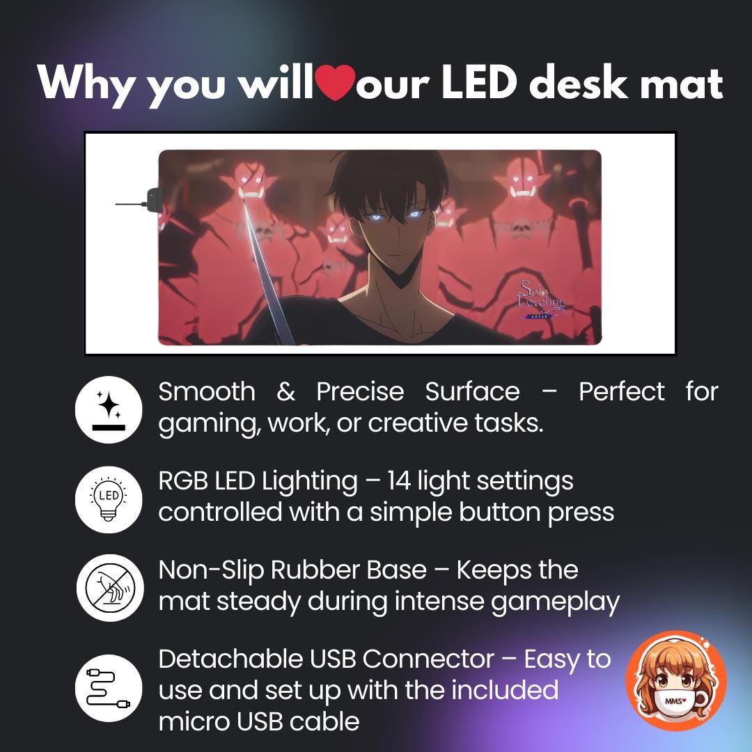 Solo Leveling LED Anime Desk Mat Jinwoo 03